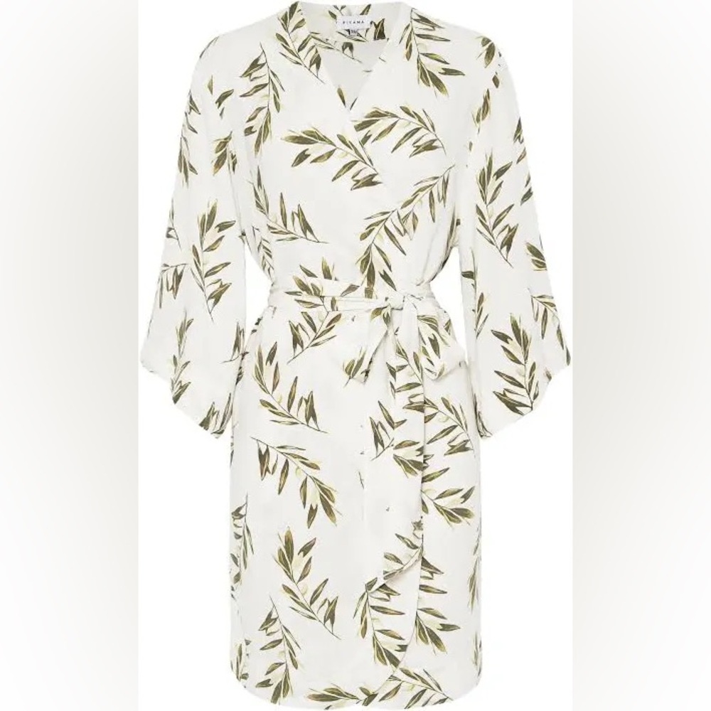 Piyama Olive Leaf Short Kimono Robe M/L NWT Rayon
